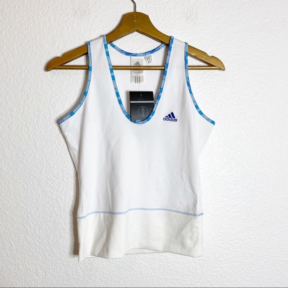 Adidas- NWT White and Blue Athletic Tank Top - Picture 1 of 4